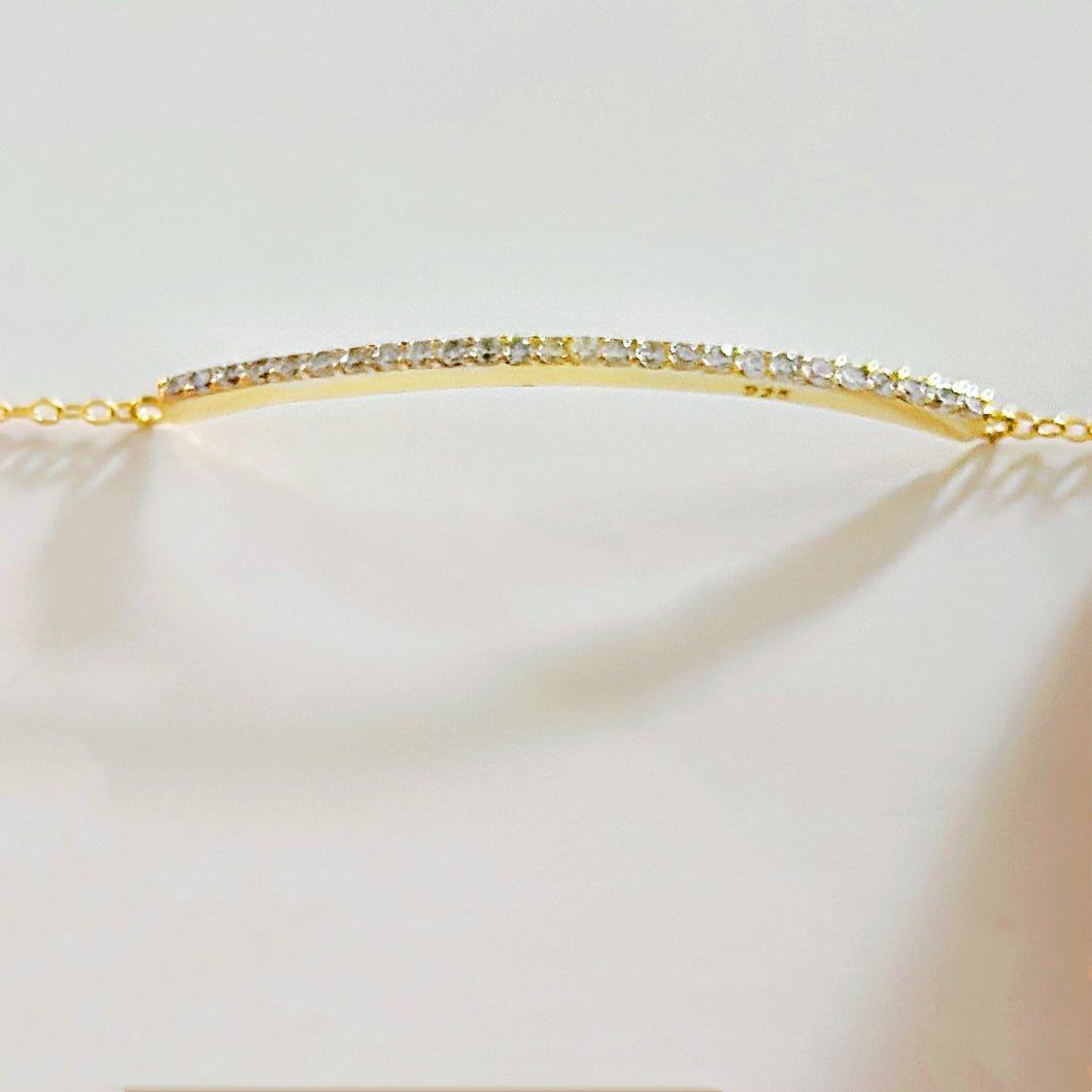 Sterling Silver Gold Plated CZ Pave Bar Bracelet