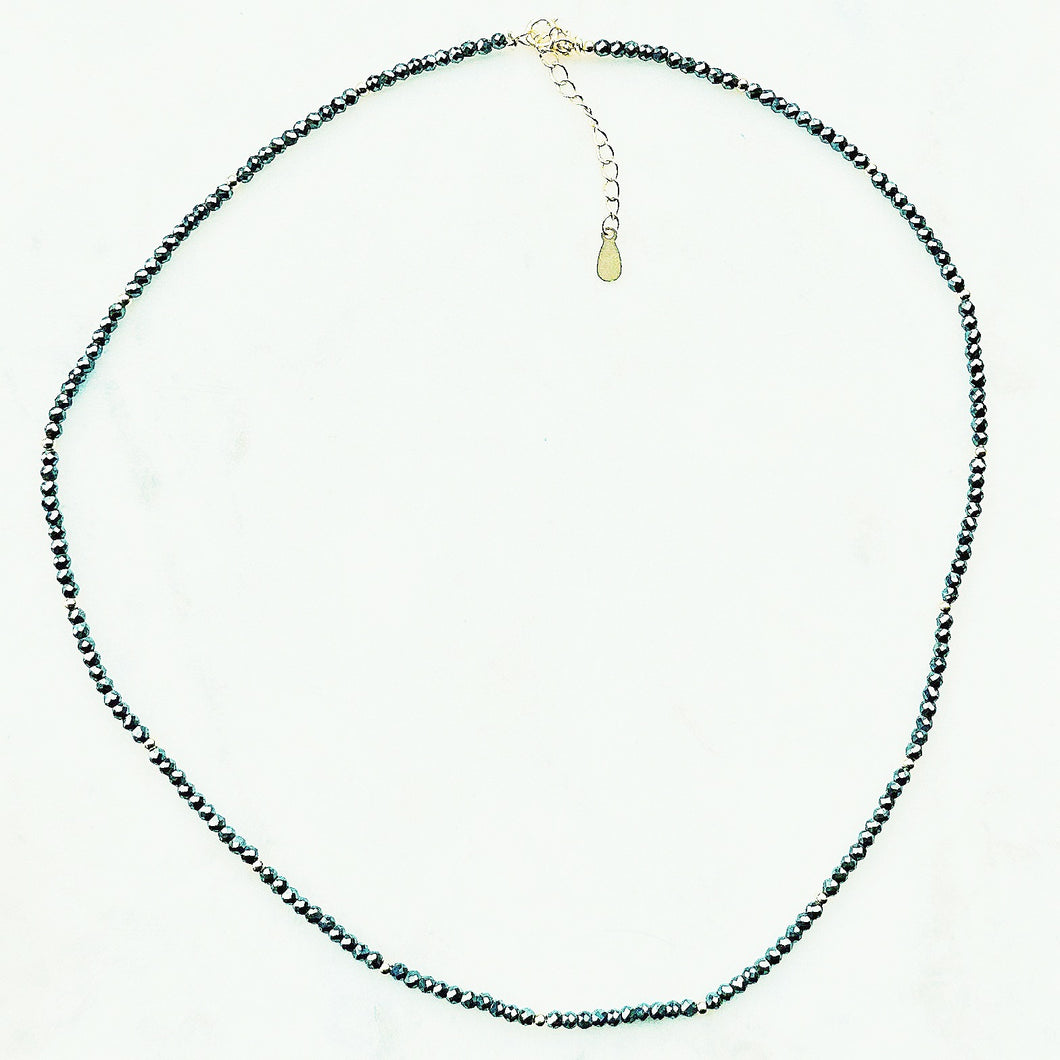Sterling Silver Single Strand of Hematite Choker Necklace