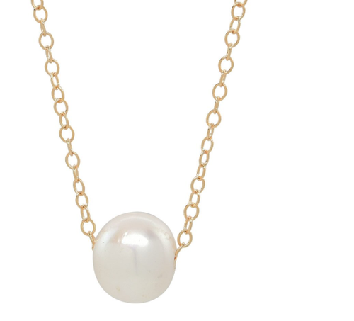 Simple Solitaire Pearl Necklace - Gold Tone