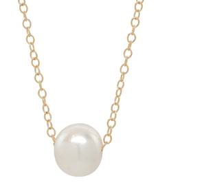 Simple Solitaire Pearl Necklace - Gold Tone