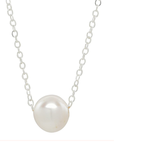 Simple Solitaire Pearl Necklace - Sterling Silver