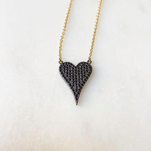 Load image into Gallery viewer, Sterling Silver Gold Plated Love Hard Pave Heart Necklace - Gold Black CZ