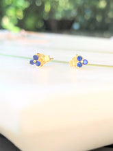 Load image into Gallery viewer, Blue Tri Stone Petite Earrings