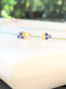 Blue Tri Stone Petite Earrings