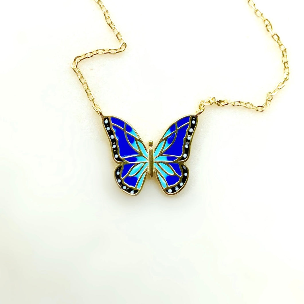 Peace Blue Enamel Butterfly Necklace