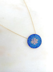 Sterling Silver Gold Plate Pure Blue Medallion Necklace