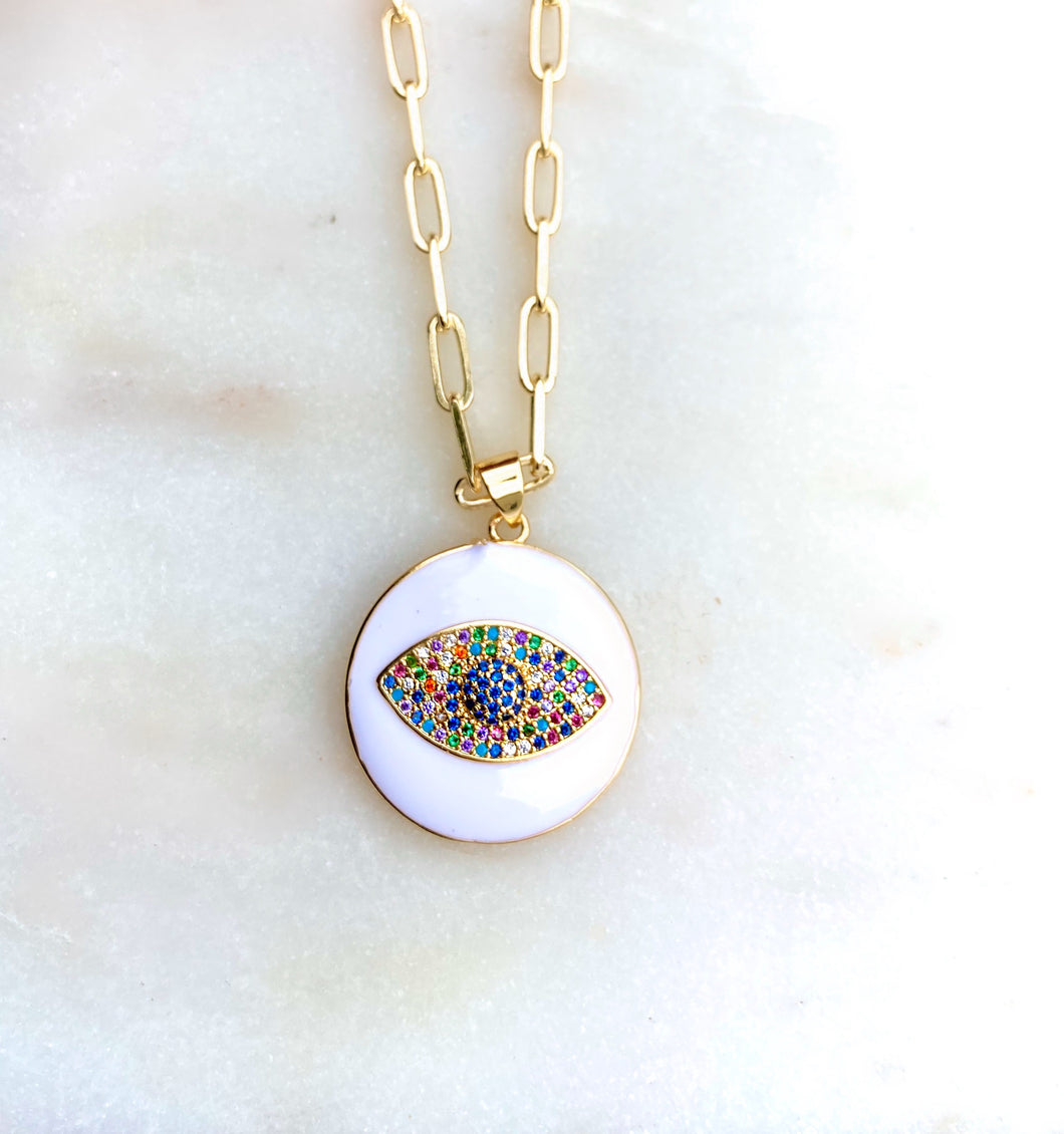 All Seeing Eye Protector Enamel Choker Medallion Necklace
