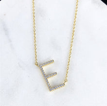 Load image into Gallery viewer, Petite Gold Tone Pave CZ Initial - E