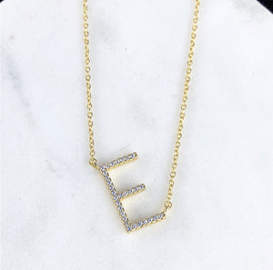 Petite Gold Tone Pave CZ Initial - E