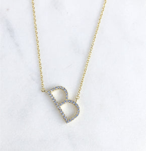 Petite Gold Tone Pave CZ Initial - B