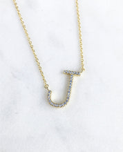 Load image into Gallery viewer, Petite Gold Tone Pave CZ Initial - J