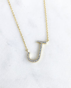 Petite Gold Tone Pave CZ Initial - J