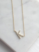 Load image into Gallery viewer, Petite Gold Tone Pave CZ Initial - K