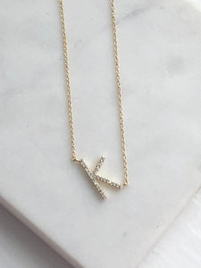 Petite Gold Tone Pave CZ Initial - K