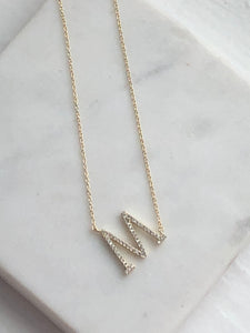 Petite Gold Tone Pave CZ Initial - M