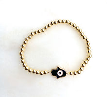 Load image into Gallery viewer, Black Enamel Protector Hamsa Hand Stretch Bracelet