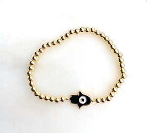 Black Enamel Protector Hamsa Hand Stretch Bracelet