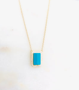 Sterling Silver Gold Plated Modern Beachy Blue CZ Enamel Necklace