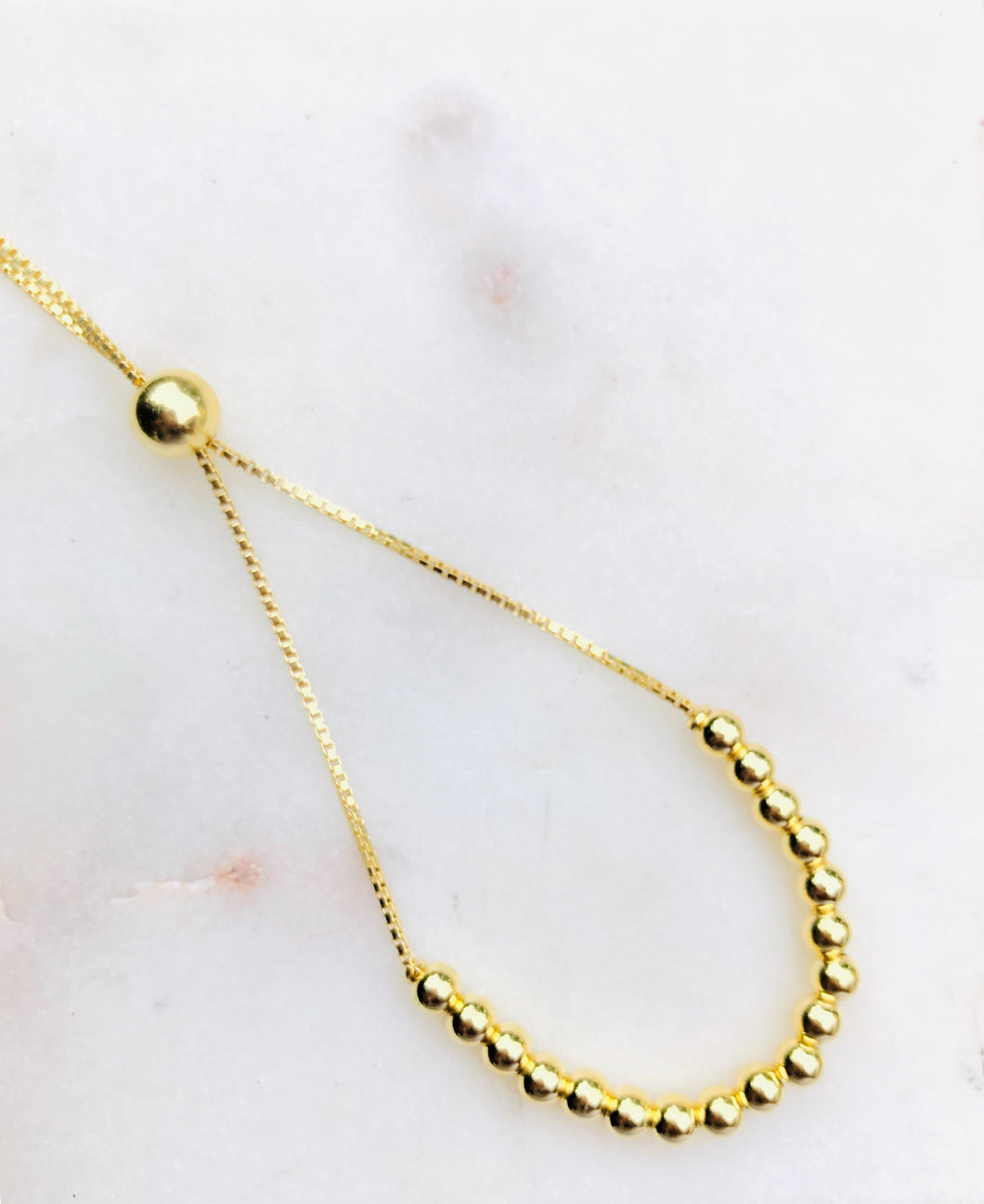 Adjustable Sterling Silver 14K Gold Plated Bead Bracelet