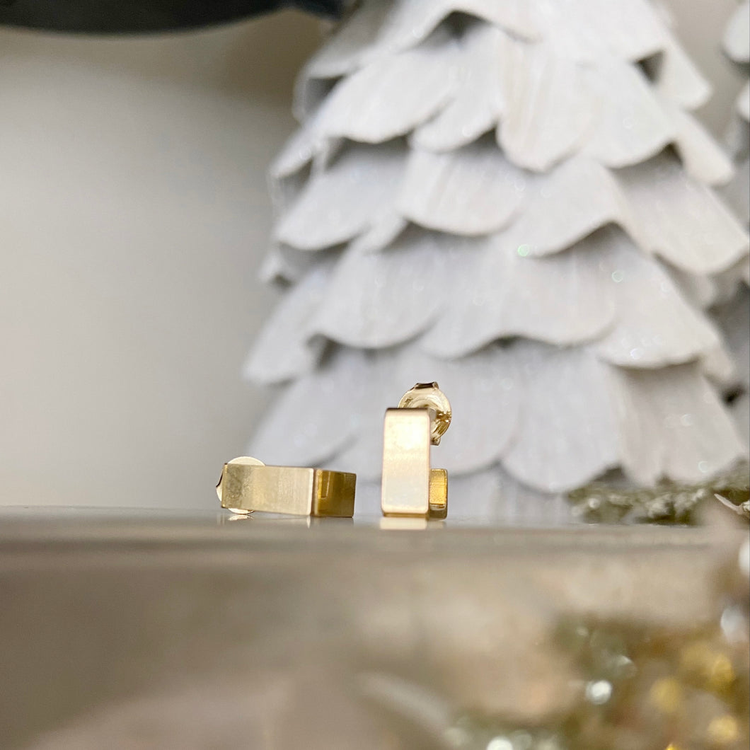 Modern Square Petite Half Gold Tone Hoop Earrings