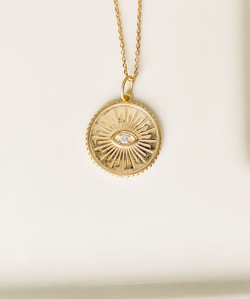 Sterling Silver Gold Plated All Seeing Eye Coin Medallion Necklace 18in