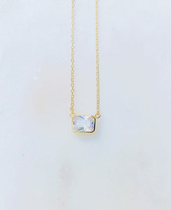 Sterling Silver Gold Plated Square Emerald Cut Princess Necklace