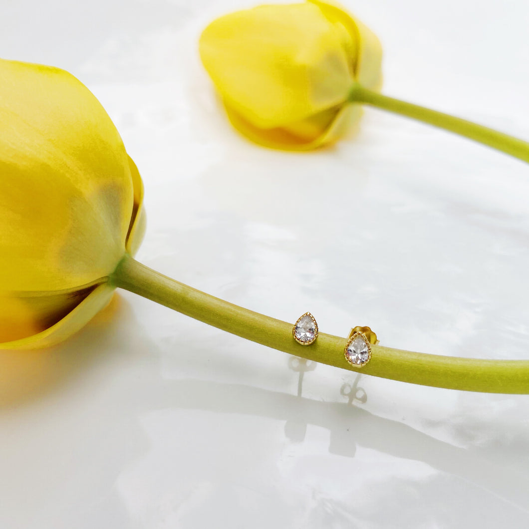 Tiny Pear Shape CZ Mini Stud Earrings