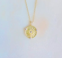 Load image into Gallery viewer, Sterling Silver Gold Plated Starburst Coin Medallion Necklace