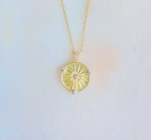Sterling Silver Gold Plated Starburst Coin Medallion Necklace