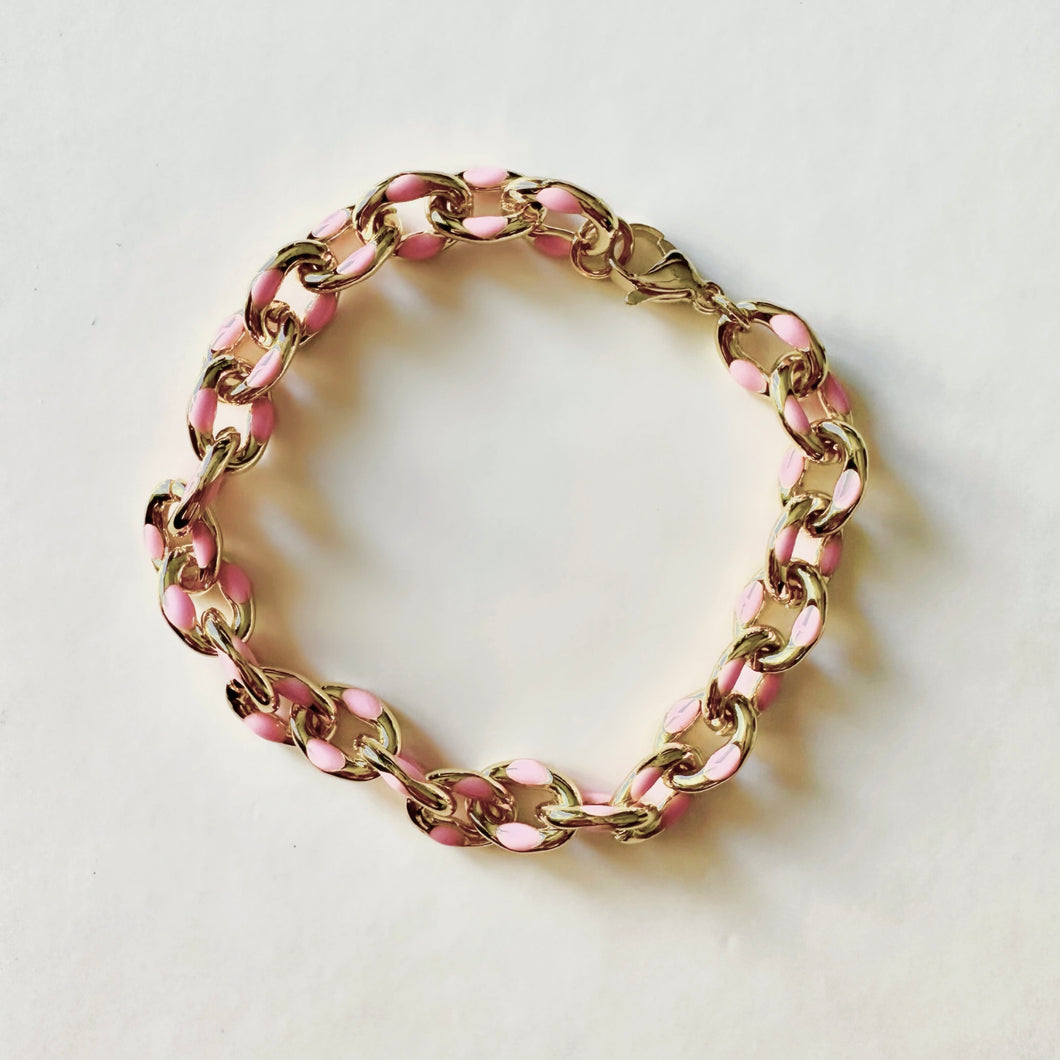 Beauty Pink Enamel Links Bracelet