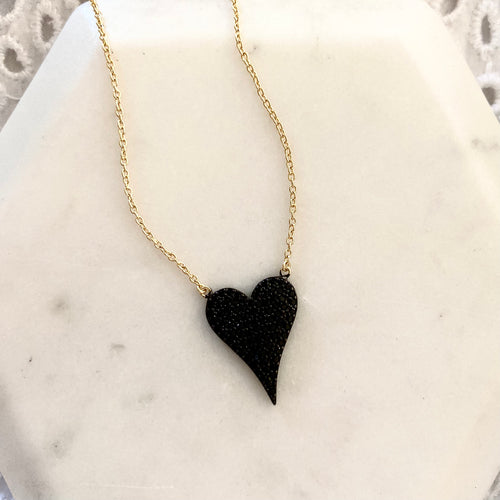 Sterling Silver Gold Plated Love Hard Pave Heart Necklace