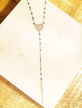 Load image into Gallery viewer, Sterling Silver Gold Plated Pave Heart and Bar Lariat Necklaces
