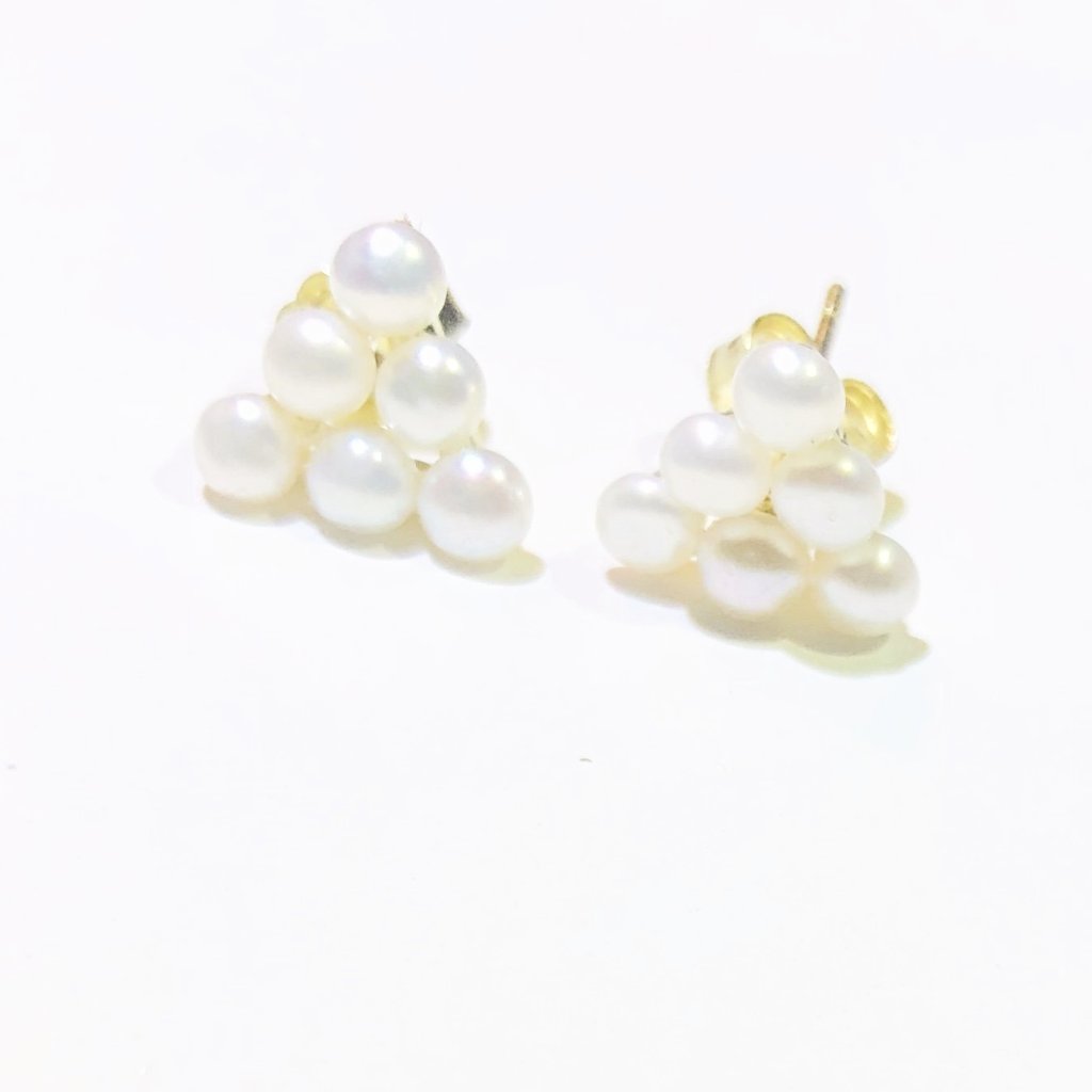 Sterling Silver Gold Plated Natural Pearl Trifecta Stud Earrings
