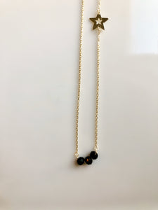 Sterling Silver Gold Plated Black Bead with a Star Necklace Choker