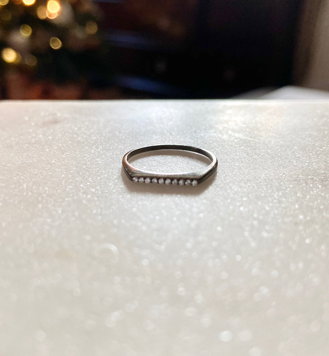 Sterling Silver Ruthenium Plated Flat Top CZ Blackout Ring
