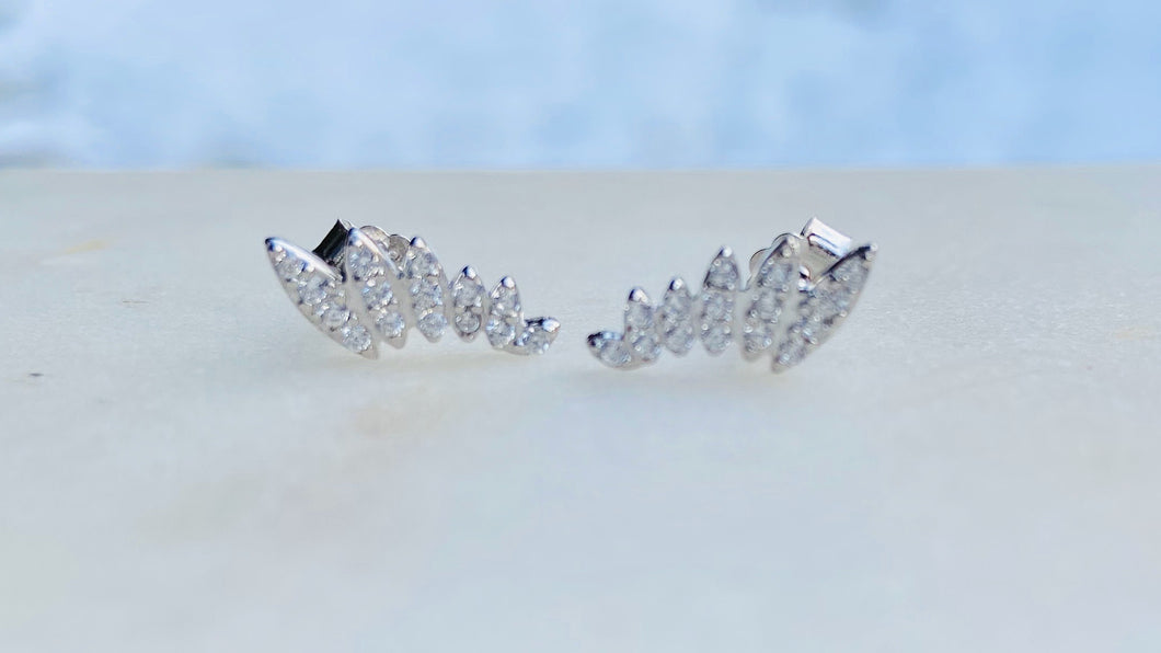Sterling Silver CZ Angel Wings Stud Earrings
