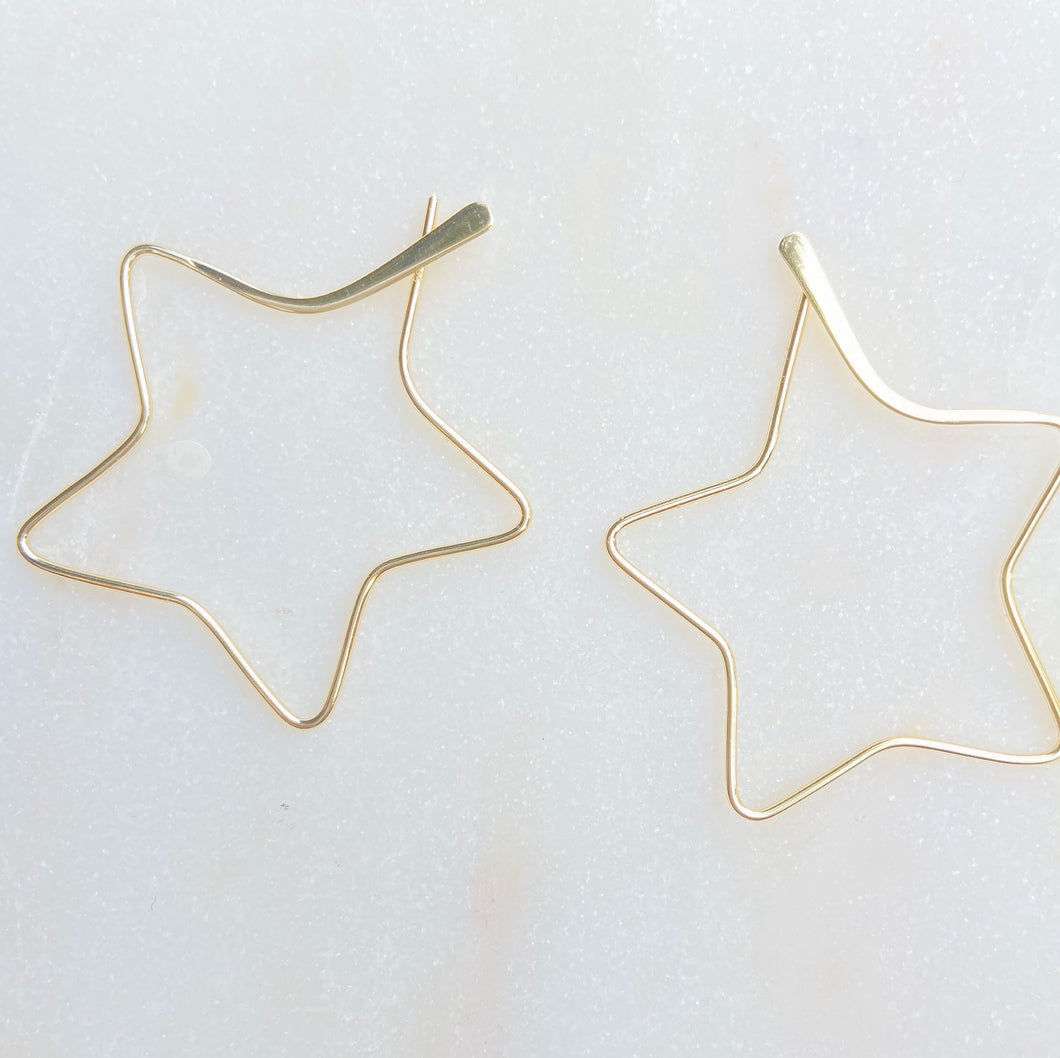 Sterling Silver Gold Plated Mega Star Hoop Earrings