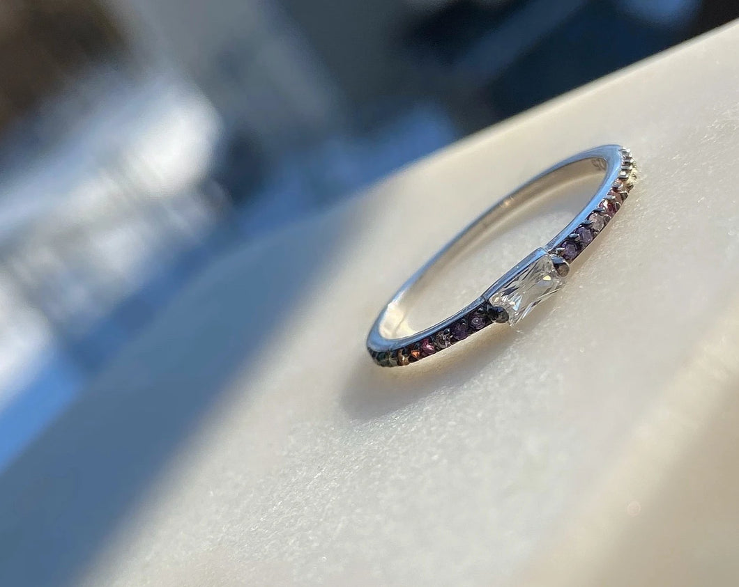 Sterling Silver Rainbow Color CZ Isabel Ring