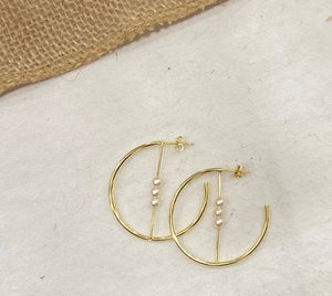 Sterling Silver Gold Plated Delicate Pearl Half Hoop - Yellow Gold Plated