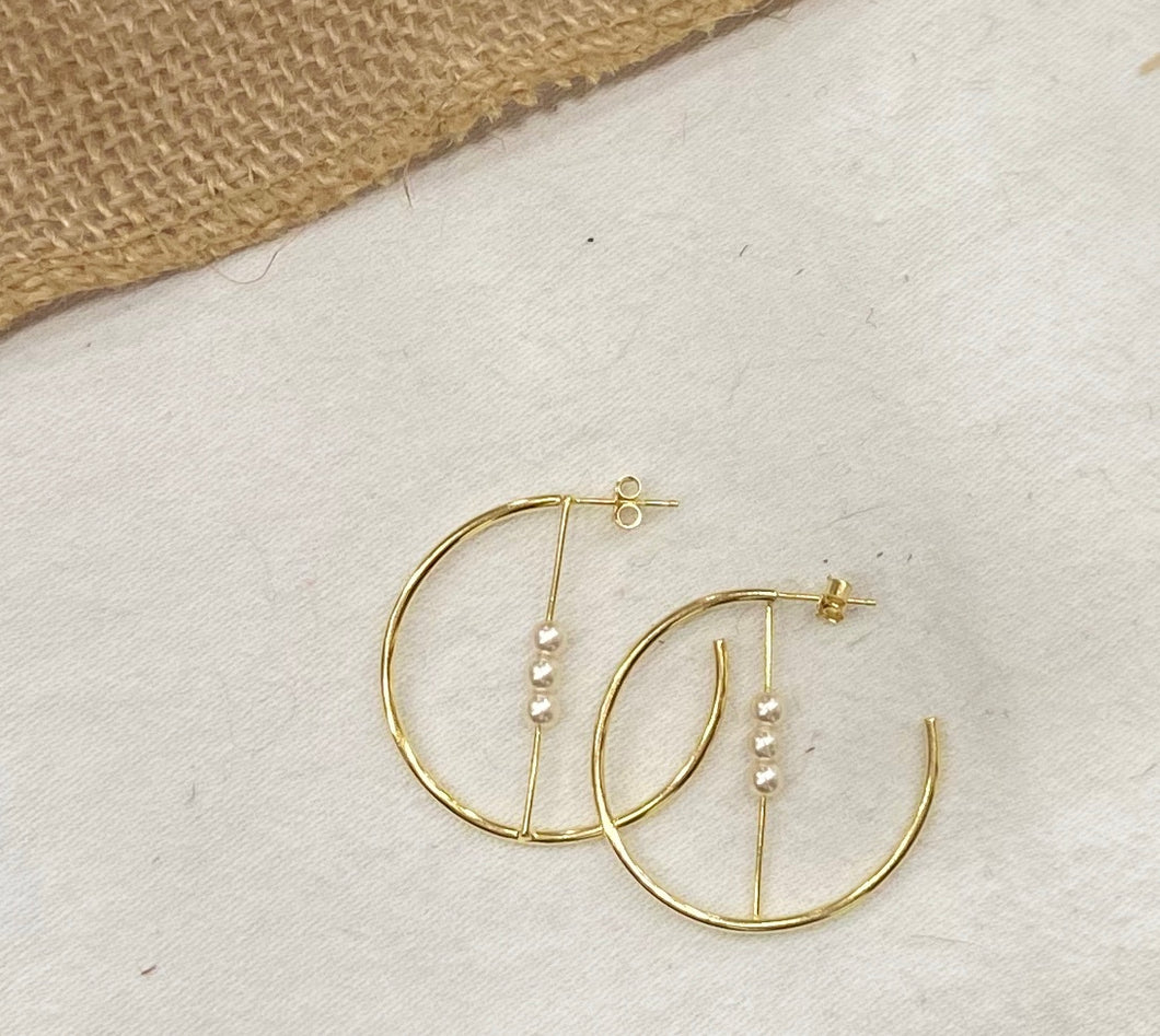 Sterling Silver Gold Plated Delicate Pearl Half Hoop - Yellow Gold Plated