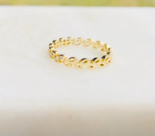 Load image into Gallery viewer, Sterling Silver with Cubic Zirconia Gold Plated Leaf Eternity Band