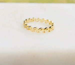 Sterling Silver with Cubic Zirconia Gold Plated Leaf Eternity Band