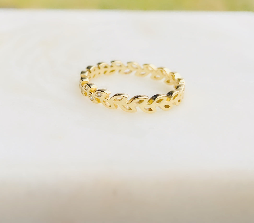 Sterling Silver with Cubic Zirconia Gold Plated Leaf Eternity Band