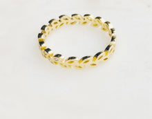 Load image into Gallery viewer, Sterling Silver with Cubic Zirconia Gold Plated Leaf Eternity Band