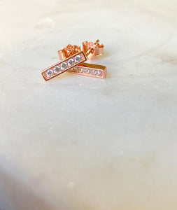 Sterling Silver Stone Bar Stud Earrings - Rose Gold Plated