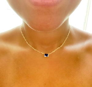 Gold Plated Sterling Silver Gold Midnight Blue Birthstone Necklace