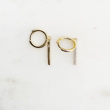 Load image into Gallery viewer, Charmed CZ Bar Sterling Silver Huggie Earrings