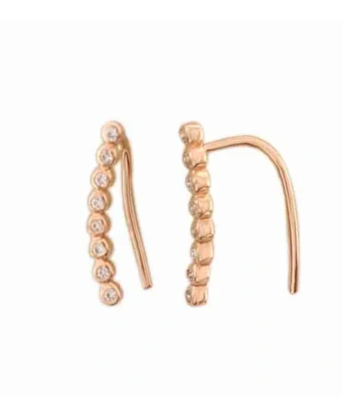 Sterling Silver CZ Stone Dainty Climber Earrings in Gold Tone