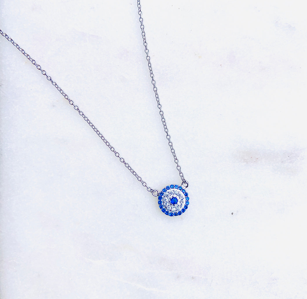 Sterling Silver Blue Evil Eye Circle Necklace