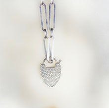Load image into Gallery viewer, UnLock Pave Heart Charm on Sterling Silver Paperclip 20in Necklace